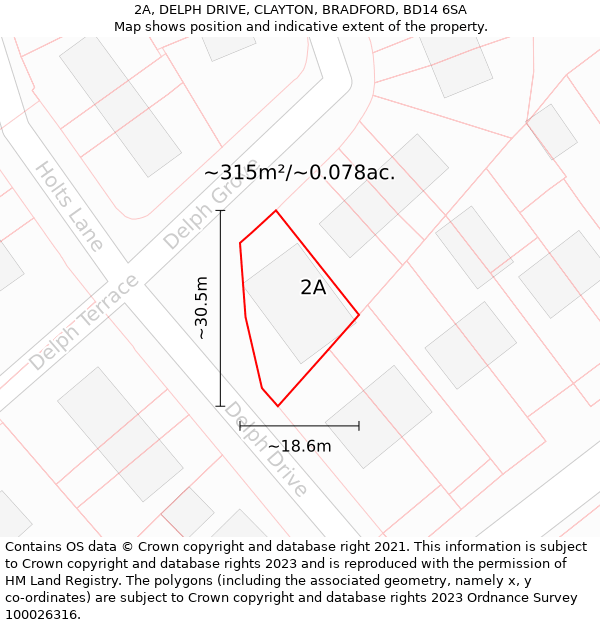 2A, DELPH DRIVE, CLAYTON, BRADFORD, BD14 6SA: Plot and title map