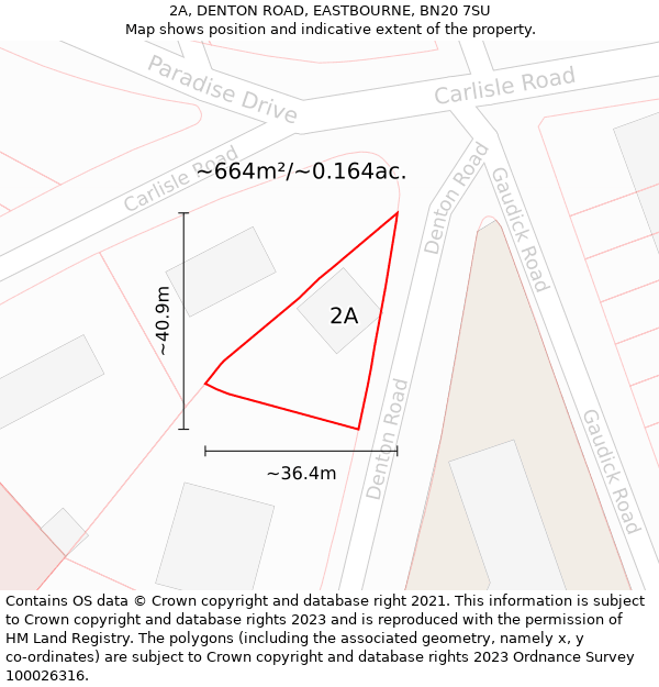 2A, DENTON ROAD, EASTBOURNE, BN20 7SU: Plot and title map