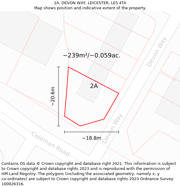 2A, DEVON WAY, LEICESTER, LE5 4TA: Plot and title map