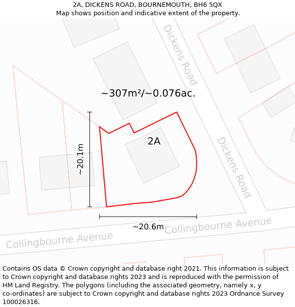2A, DICKENS ROAD, BOURNEMOUTH, BH6 5QX: Plot and title map