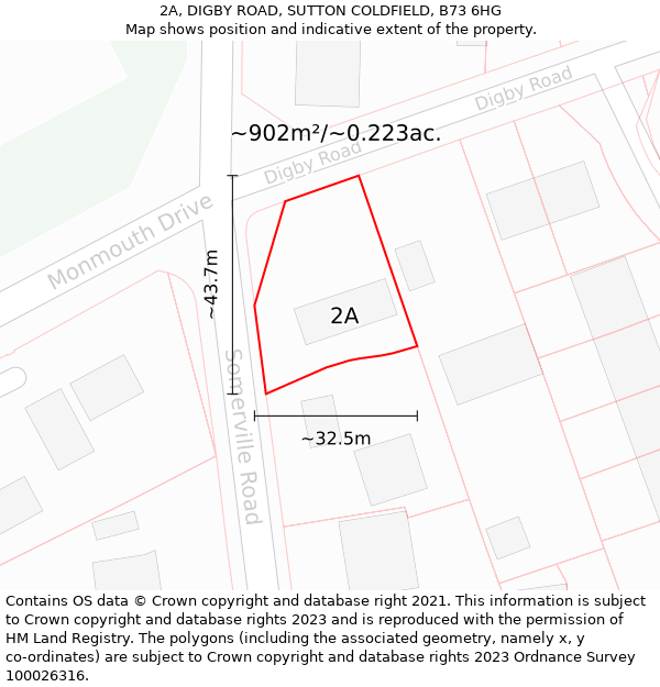 2A, DIGBY ROAD, SUTTON COLDFIELD, B73 6HG: Plot and title map