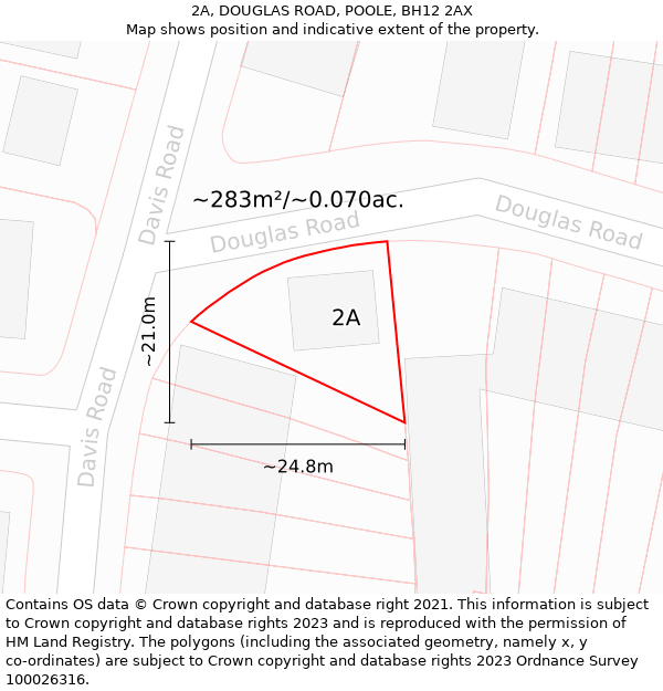 2A, DOUGLAS ROAD, POOLE, BH12 2AX: Plot and title map
