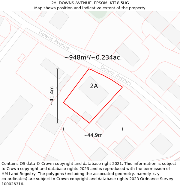 2A, DOWNS AVENUE, EPSOM, KT18 5HG: Plot and title map