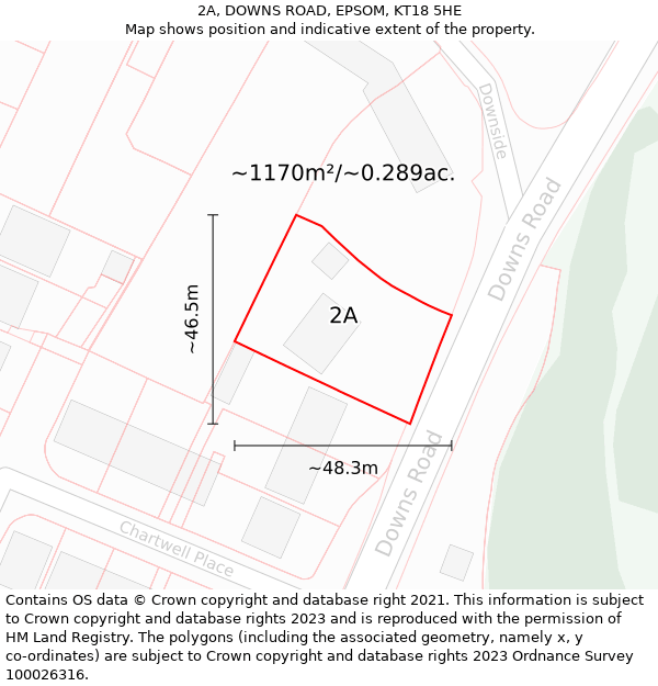 2A, DOWNS ROAD, EPSOM, KT18 5HE: Plot and title map