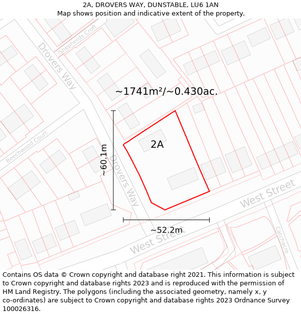 2A, DROVERS WAY, DUNSTABLE, LU6 1AN: Plot and title map