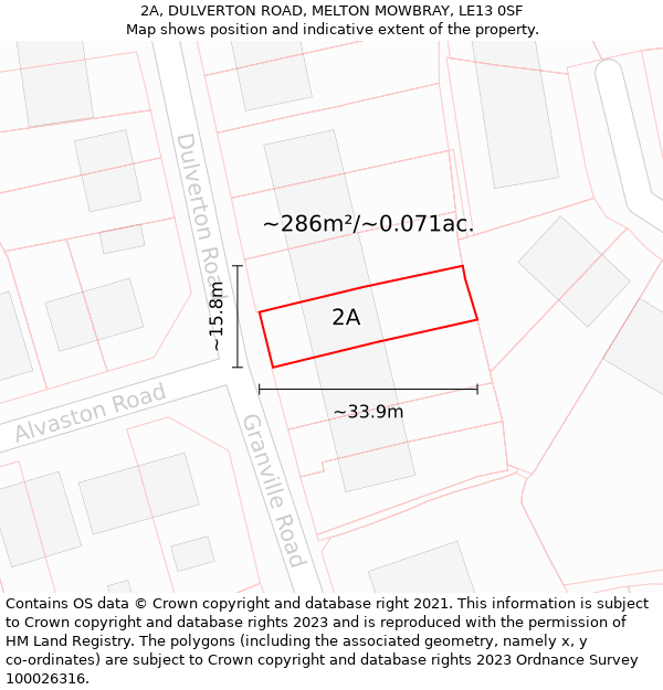 2A, DULVERTON ROAD, MELTON MOWBRAY, LE13 0SF: Plot and title map