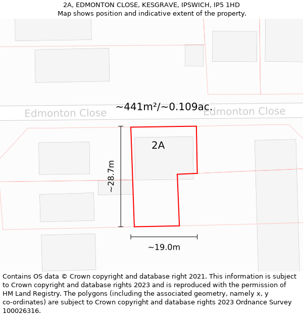 2A, EDMONTON CLOSE, KESGRAVE, IPSWICH, IP5 1HD: Plot and title map