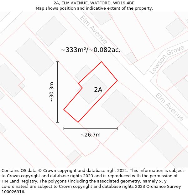 2A, ELM AVENUE, WATFORD, WD19 4BE: Plot and title map