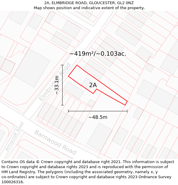 2A, ELMBRIDGE ROAD, GLOUCESTER, GL2 0NZ: Plot and title map