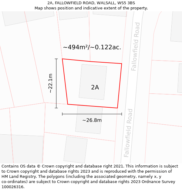 2A, FALLOWFIELD ROAD, WALSALL, WS5 3BS: Plot and title map