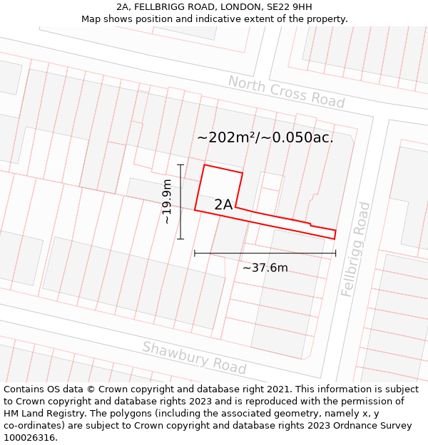 2A, FELLBRIGG ROAD, LONDON, SE22 9HH: Plot and title map