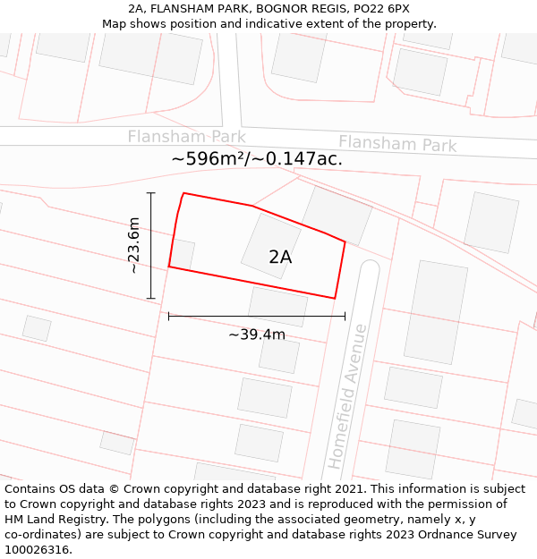 2A, FLANSHAM PARK, BOGNOR REGIS, PO22 6PX: Plot and title map