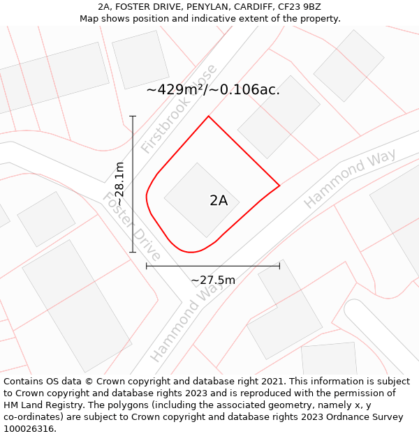 2A, FOSTER DRIVE, PENYLAN, CARDIFF, CF23 9BZ: Plot and title map