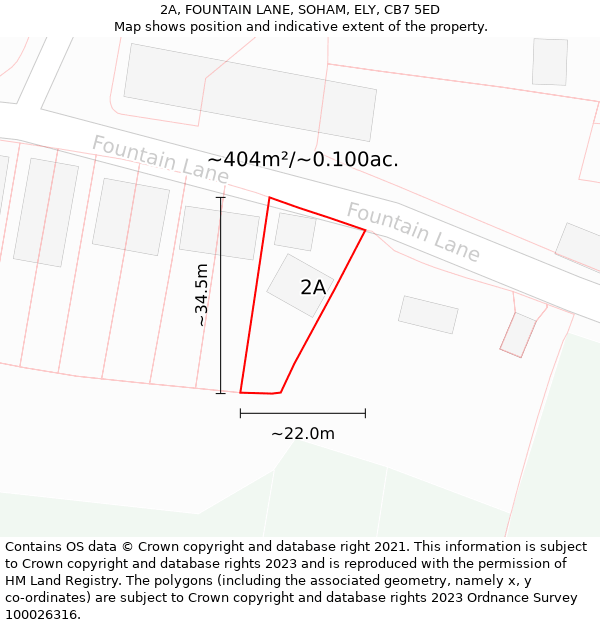 2A, FOUNTAIN LANE, SOHAM, ELY, CB7 5ED: Plot and title map