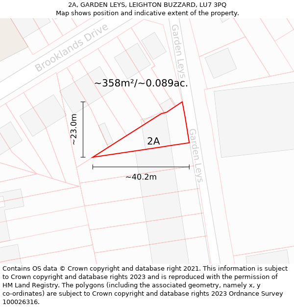 2A, GARDEN LEYS, LEIGHTON BUZZARD, LU7 3PQ: Plot and title map