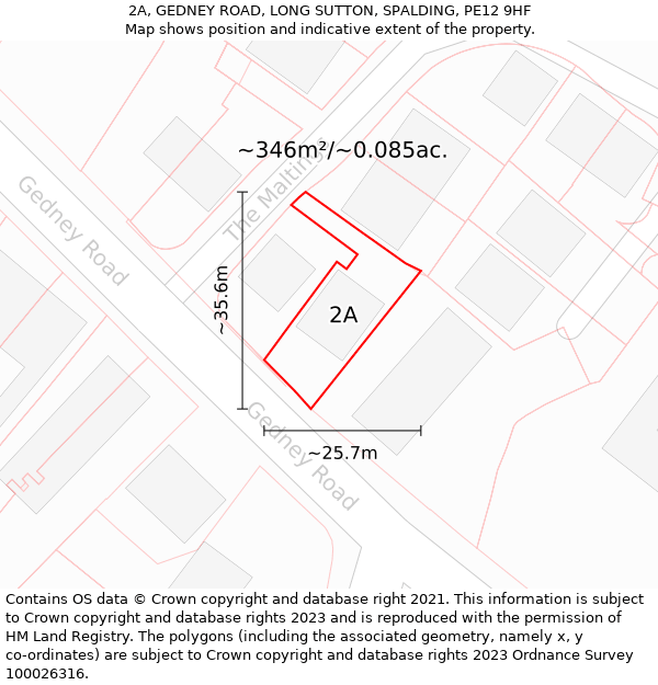 2A, GEDNEY ROAD, LONG SUTTON, SPALDING, PE12 9HF: Plot and title map