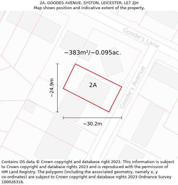 2A, GOODES AVENUE, SYSTON, LEICESTER, LE7 2JH: Plot and title map