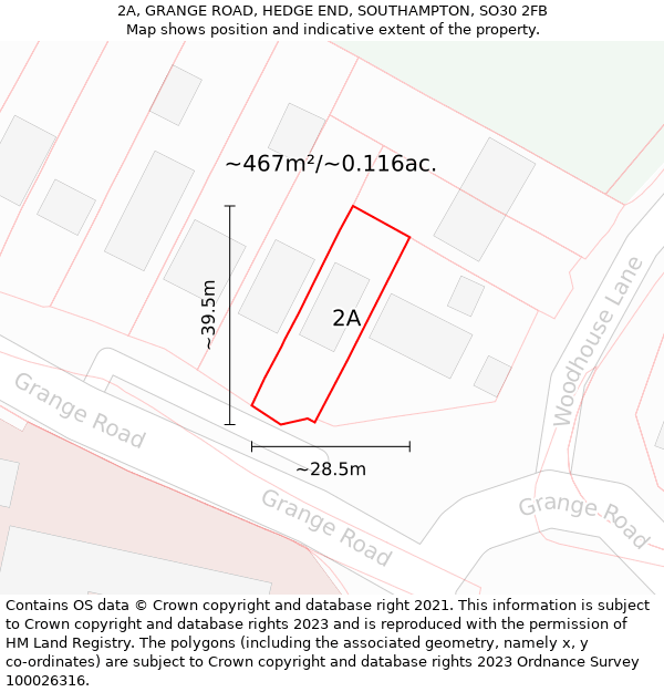 2A, GRANGE ROAD, HEDGE END, SOUTHAMPTON, SO30 2FB: Plot and title map