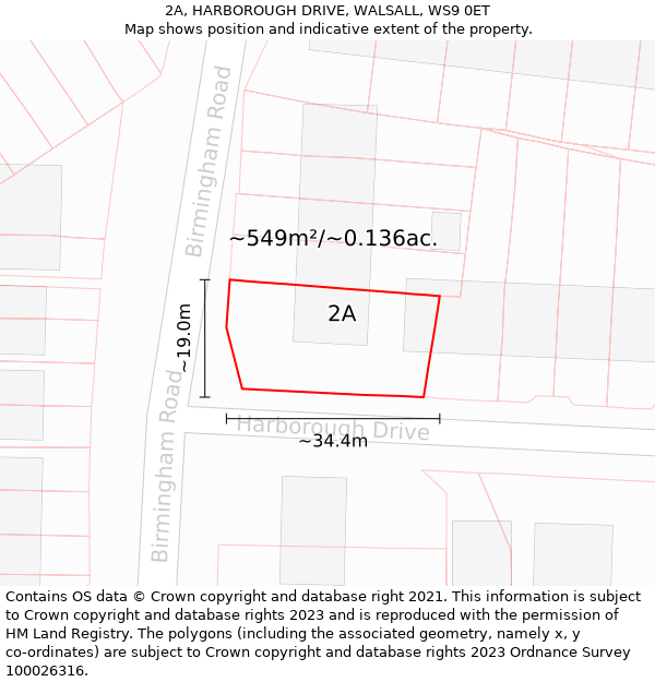 2A, HARBOROUGH DRIVE, WALSALL, WS9 0ET: Plot and title map