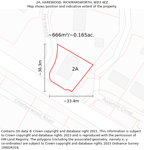 2A, HAREWOOD, RICKMANSWORTH, WD3 4EZ: Plot and title map