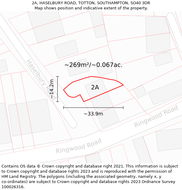 2A, HASELBURY ROAD, TOTTON, SOUTHAMPTON, SO40 3DR: Plot and title map