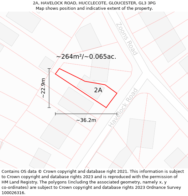 2A, HAVELOCK ROAD, HUCCLECOTE, GLOUCESTER, GL3 3PG: Plot and title map