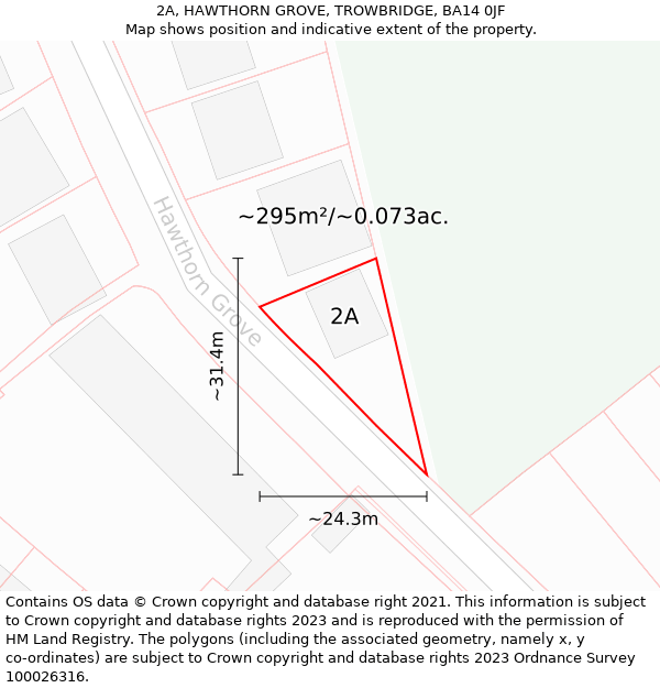 2A, HAWTHORN GROVE, TROWBRIDGE, BA14 0JF: Plot and title map