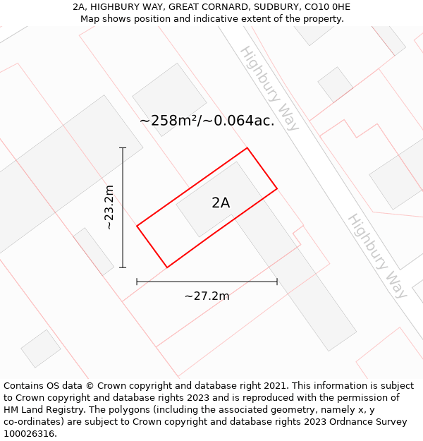 2A, HIGHBURY WAY, GREAT CORNARD, SUDBURY, CO10 0HE: Plot and title map