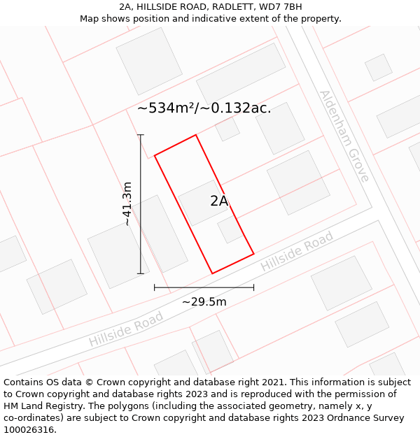 2A, HILLSIDE ROAD, RADLETT, WD7 7BH: Plot and title map