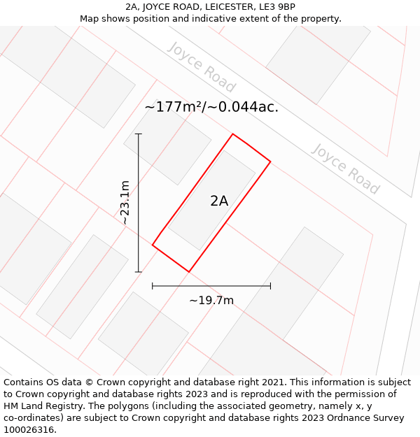 2A, JOYCE ROAD, LEICESTER, LE3 9BP: Plot and title map