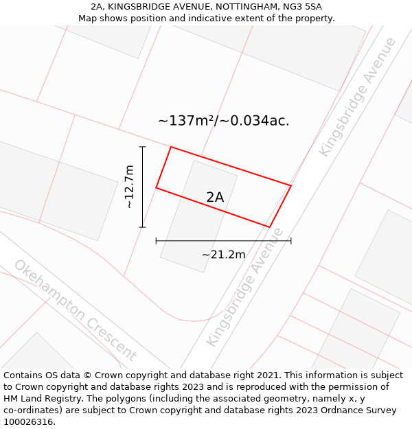 2A, KINGSBRIDGE AVENUE, NOTTINGHAM, NG3 5SA: Plot and title map