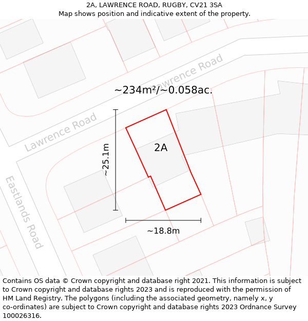 2A, LAWRENCE ROAD, RUGBY, CV21 3SA: Plot and title map