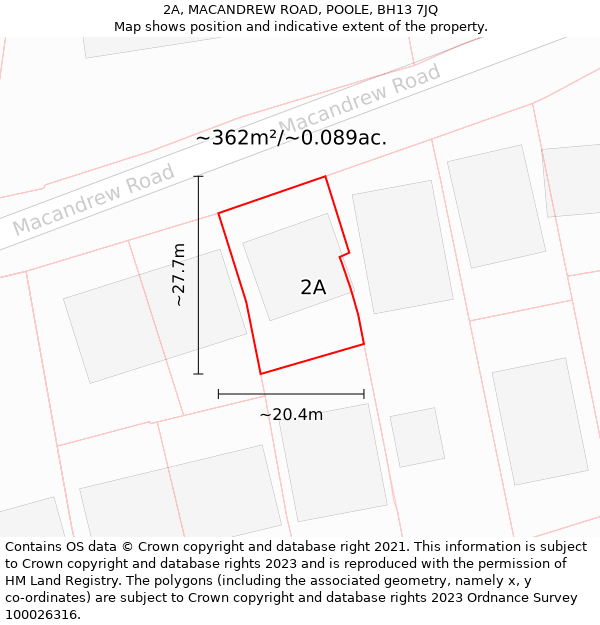 2A, MACANDREW ROAD, POOLE, BH13 7JQ: Plot and title map