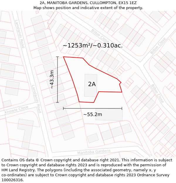 2A, MANITOBA GARDENS, CULLOMPTON, EX15 1EZ: Plot and title map