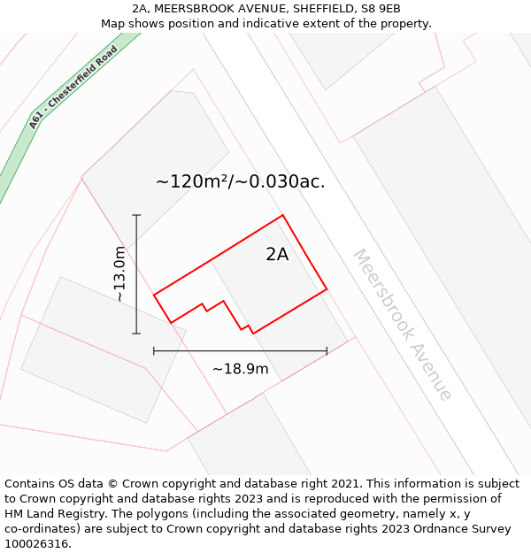 2A, MEERSBROOK AVENUE, SHEFFIELD, S8 9EB: Plot and title map