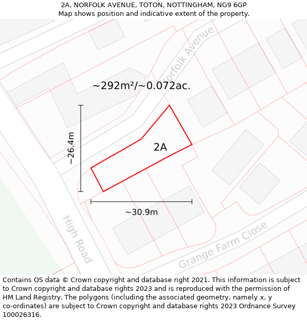 2A, NORFOLK AVENUE, TOTON, NOTTINGHAM, NG9 6GP: Plot and title map