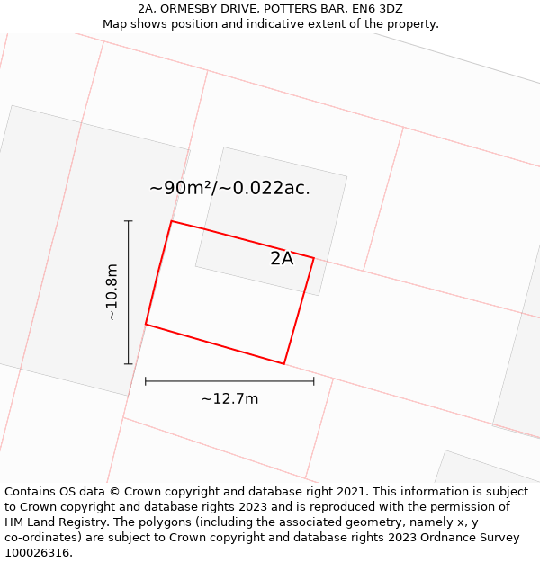 2A, ORMESBY DRIVE, POTTERS BAR, EN6 3DZ: Plot and title map