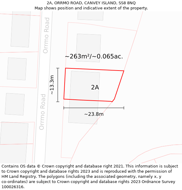 2A, ORRMO ROAD, CANVEY ISLAND, SS8 8NQ: Plot and title map