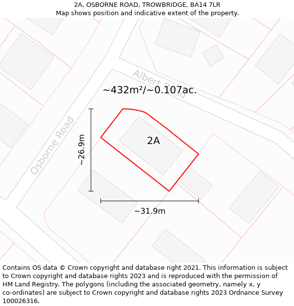 2A, OSBORNE ROAD, TROWBRIDGE, BA14 7LR: Plot and title map