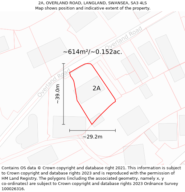 2A, OVERLAND ROAD, LANGLAND, SWANSEA, SA3 4LS: Plot and title map