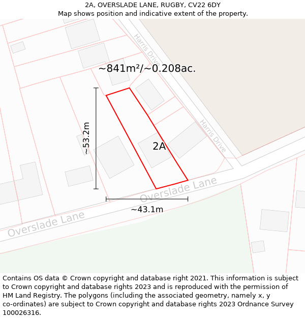 2A, OVERSLADE LANE, RUGBY, CV22 6DY: Plot and title map