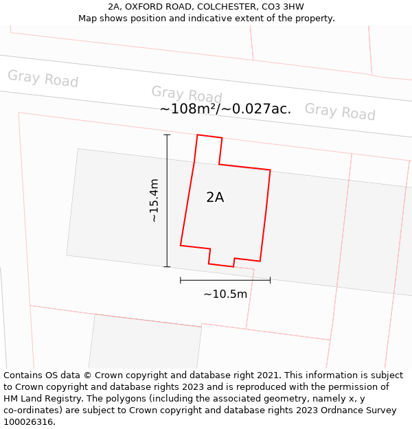 2A, OXFORD ROAD, COLCHESTER, CO3 3HW: Plot and title map