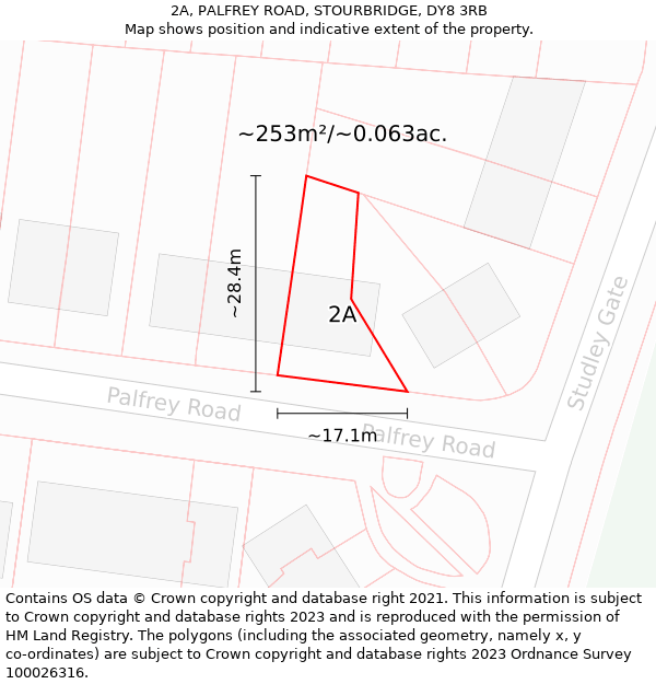 2A, PALFREY ROAD, STOURBRIDGE, DY8 3RB: Plot and title map