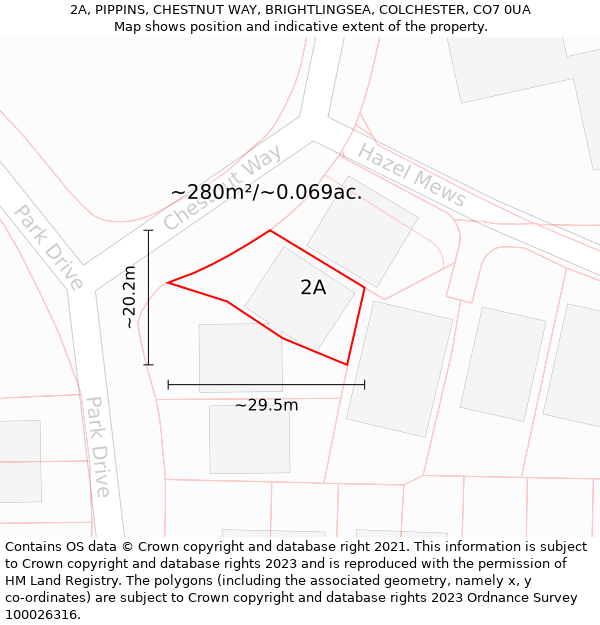 2A, PIPPINS, CHESTNUT WAY, BRIGHTLINGSEA, COLCHESTER, CO7 0UA: Plot and title map