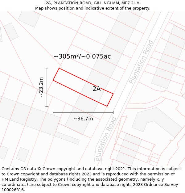 2A, PLANTATION ROAD, GILLINGHAM, ME7 2UA: Plot and title map