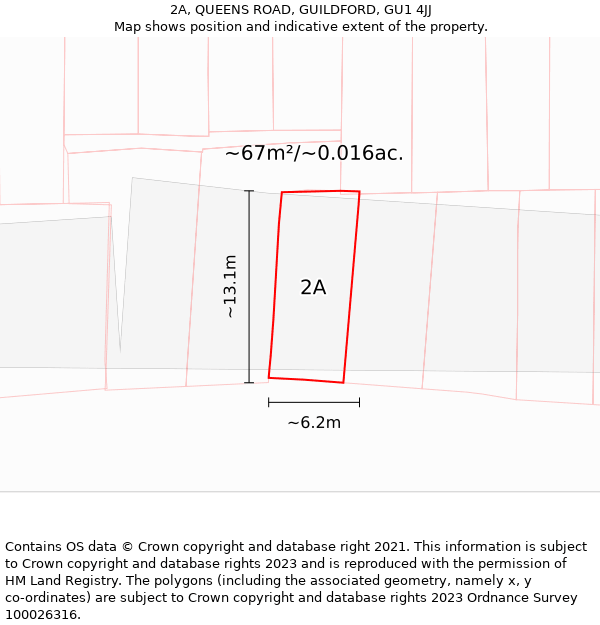 2A, QUEENS ROAD, GUILDFORD, GU1 4JJ: Plot and title map