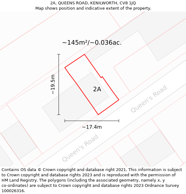 2A, QUEENS ROAD, KENILWORTH, CV8 1JQ: Plot and title map