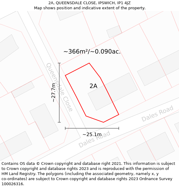 2A, QUEENSDALE CLOSE, IPSWICH, IP1 4JZ: Plot and title map