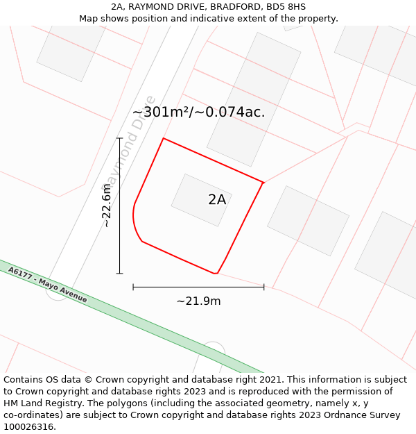 2A, RAYMOND DRIVE, BRADFORD, BD5 8HS: Plot and title map