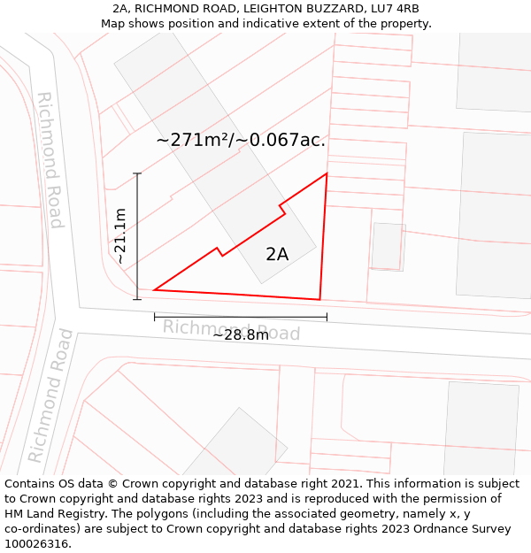 2A, RICHMOND ROAD, LEIGHTON BUZZARD, LU7 4RB: Plot and title map